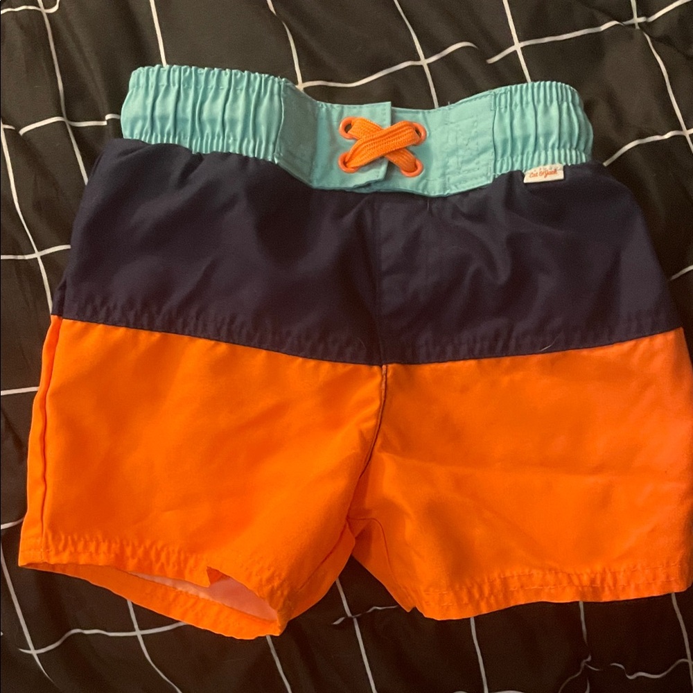 Cat & Jack Orange, Navy & Aqua Colorblock Swim Shorts